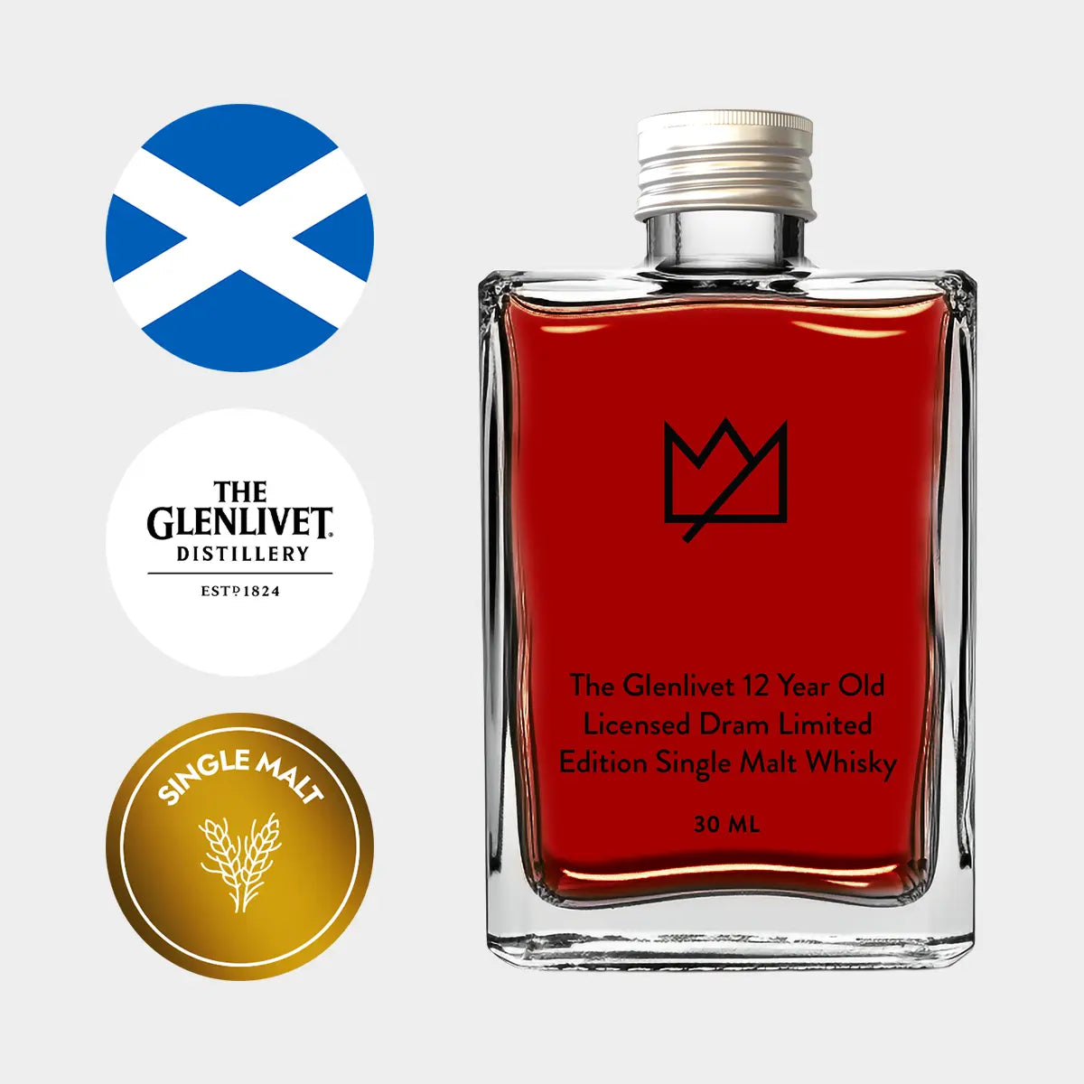 The Glenlivet 12 Year Old Licensed Dram Limited Edition Single Malt Whisky 30ml, Liquor Loot