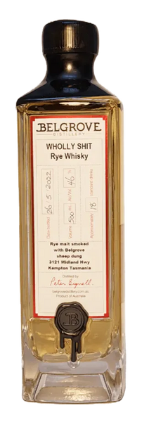 sheep dung whiskey Belgrove Distillery Wholly Shit Smoked Rye Whisky (500mL)
